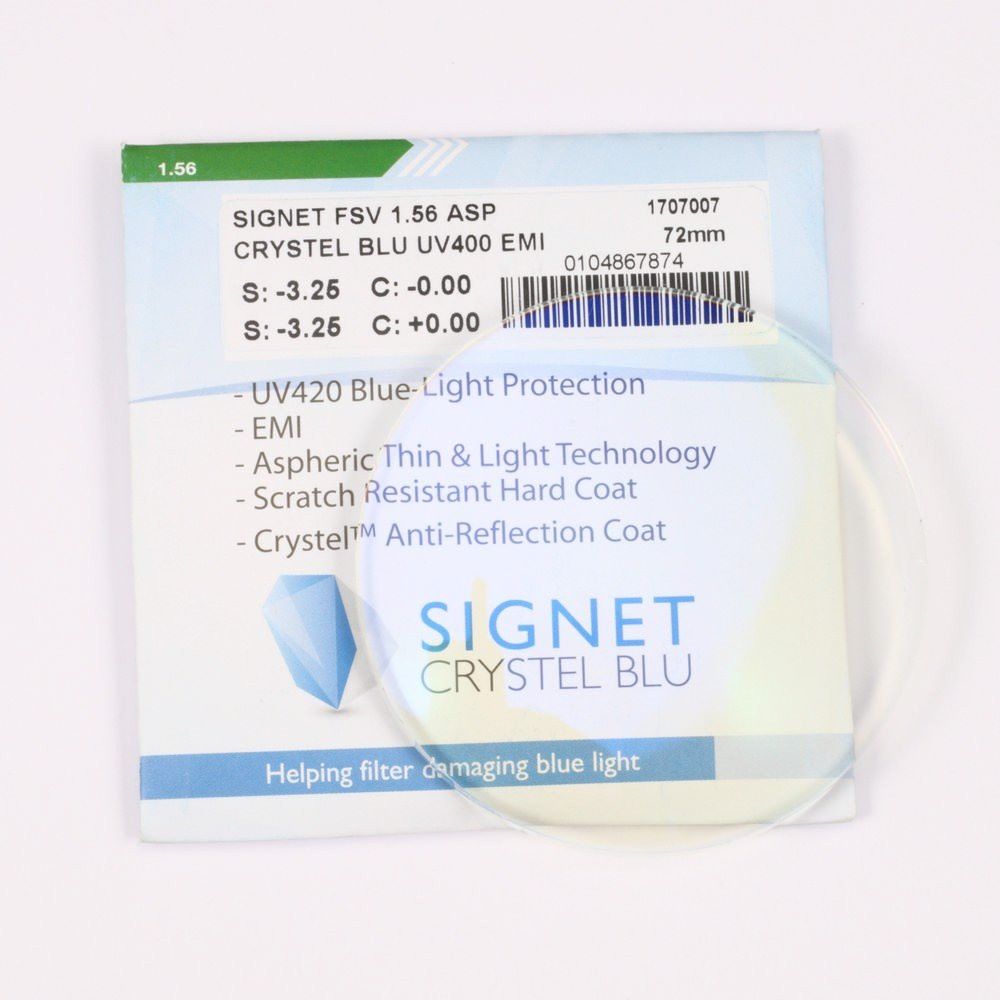 Tròng kính chống ánh sáng xanh SIGNET CRYSTEL BLU 1.56 ASP UV400 chính hãng