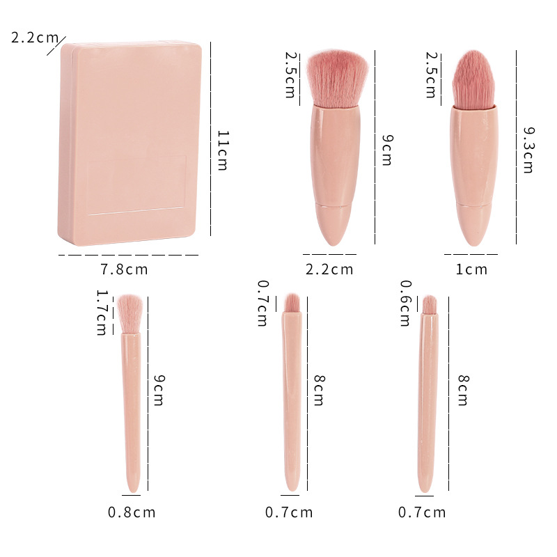 Set 5 Cọ Trang Điểm Mini Kèm Hộp Đựng Trong Suốt Và Gương Soi Tiện Lợi