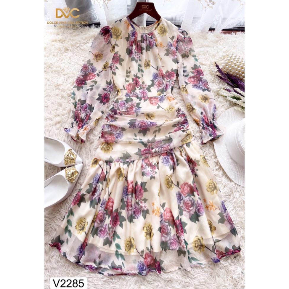 Váy hoa xếp li eo thiết kế V2285 Đẹp Shop DVC