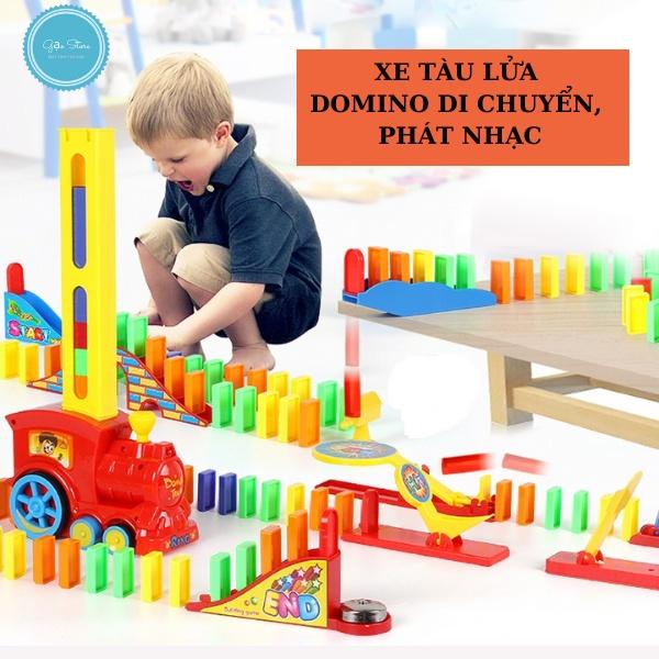 Đồ chơi tàu lửa domino di chuyển, phát nhạc loại lớn 80 thanh domino