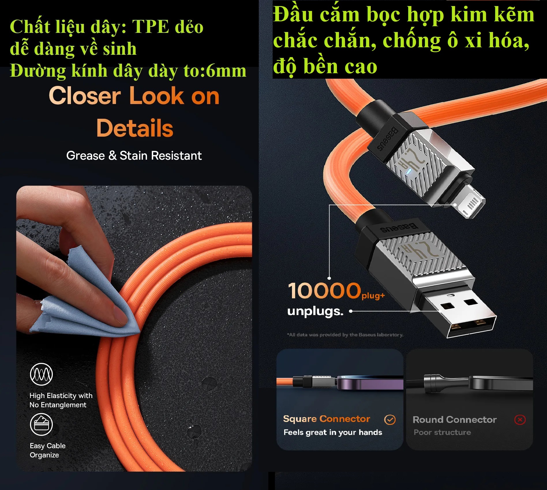 Cáp sạc và dữ liệu Usb-iP 2.4A đèn LED dây TPE dẻo siêu bền Baseus Coolplay CB00004 - Hàng chính hãng