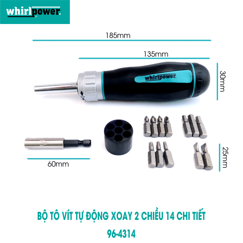 Bộ tô vít tự động xoay 2 chiều 14 chi tiết Whirlpower 96-4314