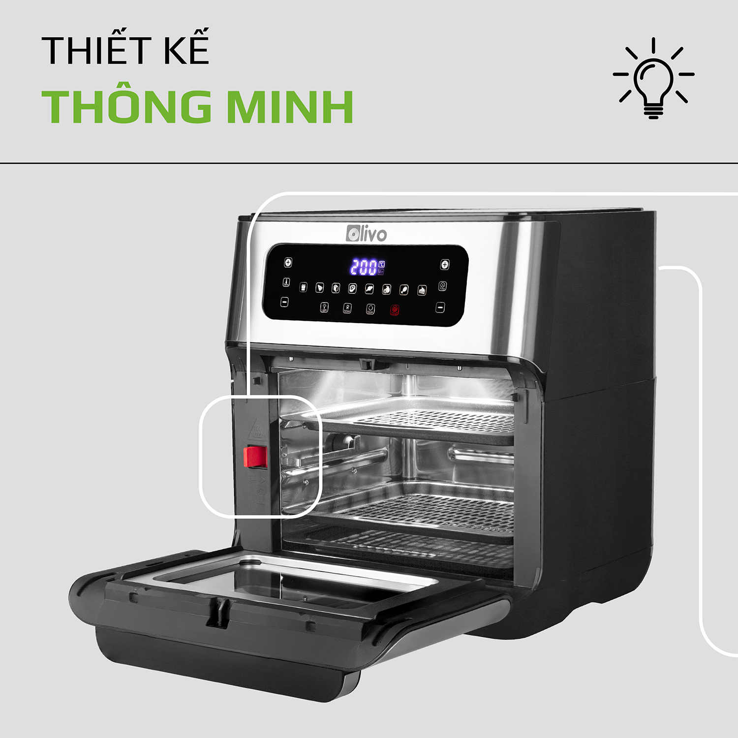 Nồi Chiên Không Dầu OLIVO AF 12 Dung Tích 12L - Công Suất 1800W