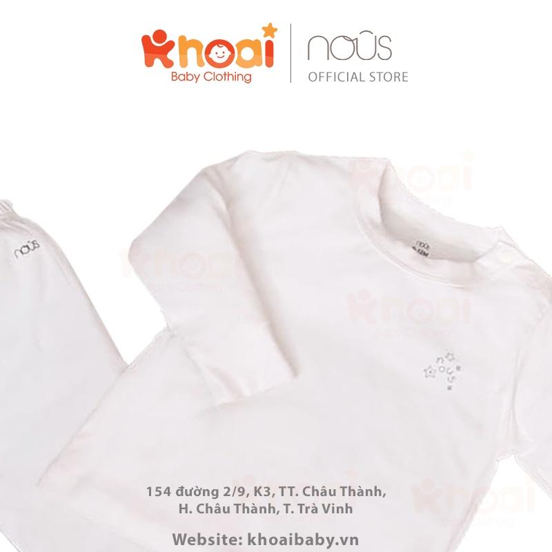 Bộ cài vai dài Nous trắng - Chất liệu Nu Petit 95% cotton thiên nhiên