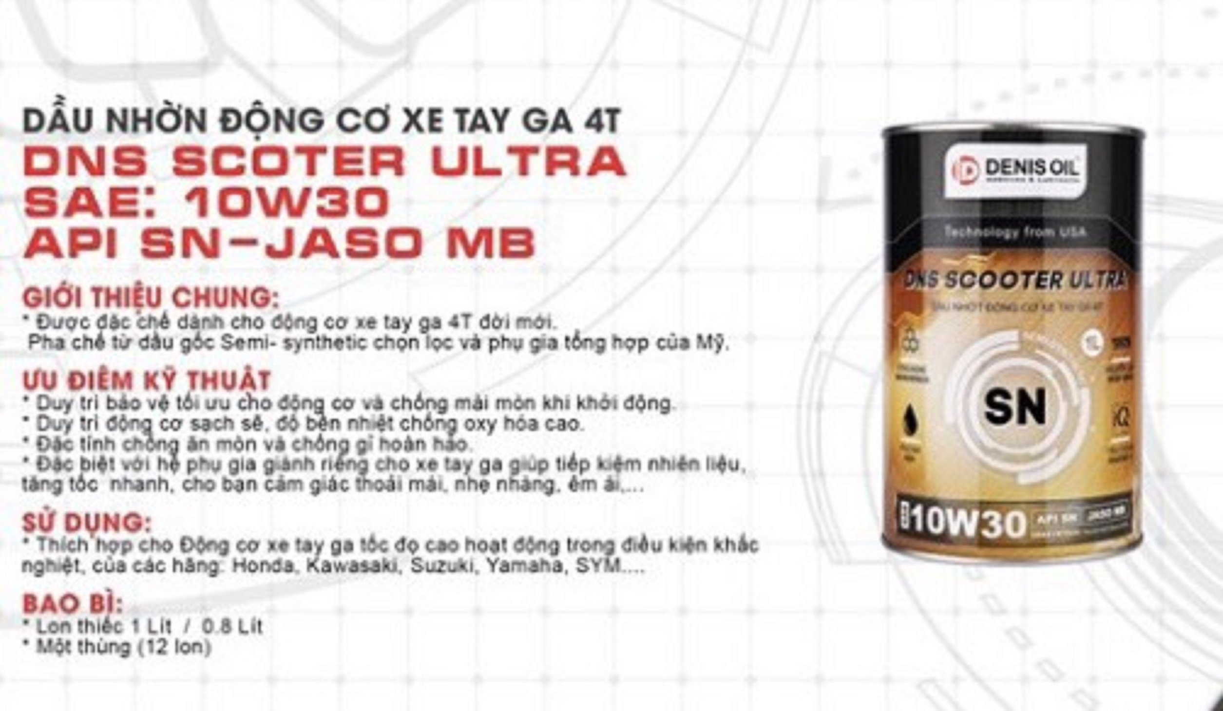 Dầu Nhớt DENIS OIL Cho Động Cơ Xe Tay Ga 4 Thì 10W30