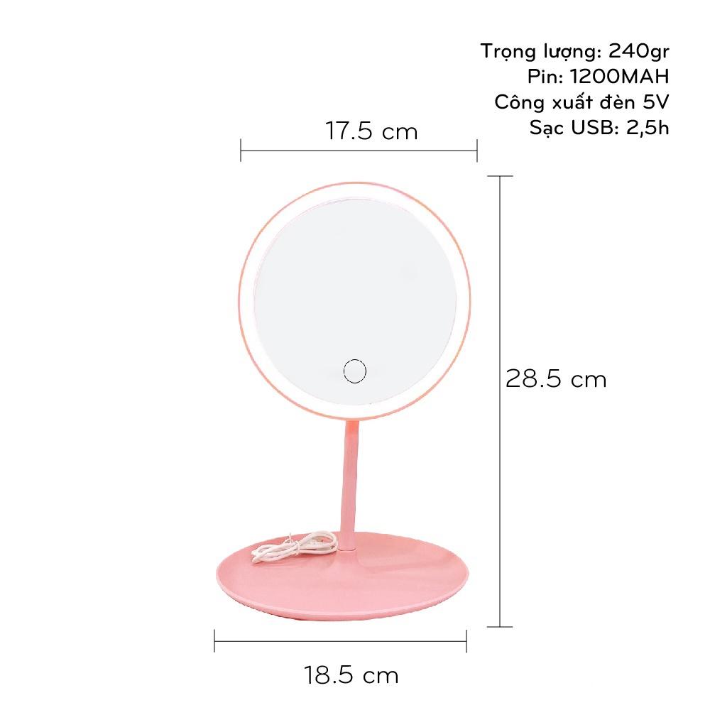 Gương Để Bàn Trang Điểm Có Đèn Led Cảm Ứng 3 Chế Độ Ánh Sáng Gương MakeUp