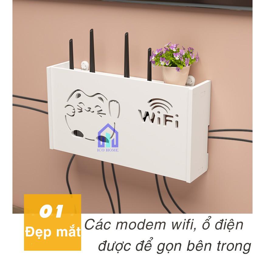Hộp đựng wifi treo tường KHÔNG CẦN KHOAN hình mèo thần tài kiểu mới, giá rẻ - ICO HOME