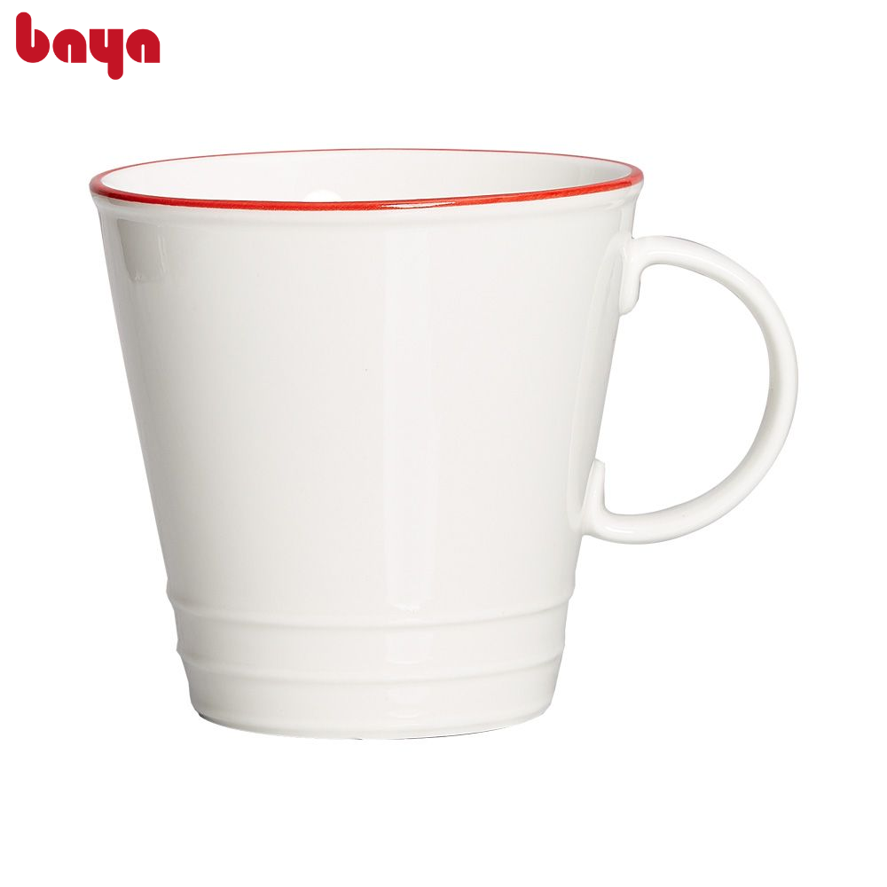 Bộ 6 Ly Cốc Sứ Uống Trà, Cà Phê BAYA REGATTA Chất Liệu Sứ Trắng Tráng Men Bóng Viền Đỏ Cao Cấp, Dễ Dàng Vệ Sinh 6000250