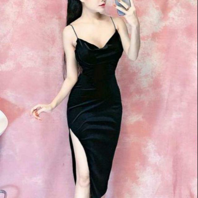 Đầm 2 dây cổ rũ xẻ tà sexy