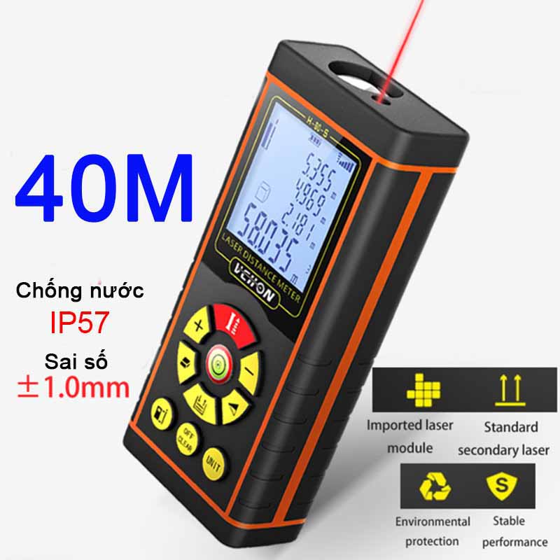 Thước đo khoảng cách bằng tia laser VCHON H40 phạm vi 40m (H40) - Tặng 1 móc khóa đen bạc cao