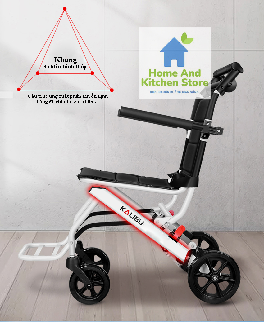 Xe đẩy người già gấp gọn, Xe lăn gấp gọn KALIBU - xe lăn du lịch gấp gọn xách tay siêu nhẹ phù hợp cho người già, người khuyết tật, người bị tai biến