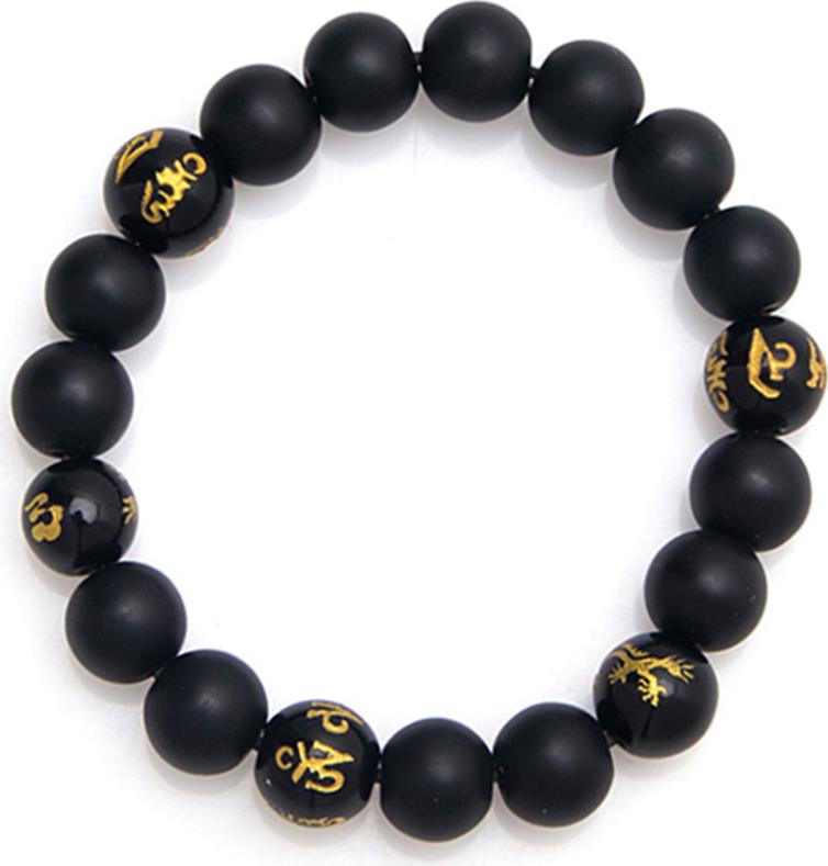 Vòng Tay Đá Onyx Đá Opal Đen Tự Nhiên Khắc Chữ Phạn Bình An 10MM Gembank