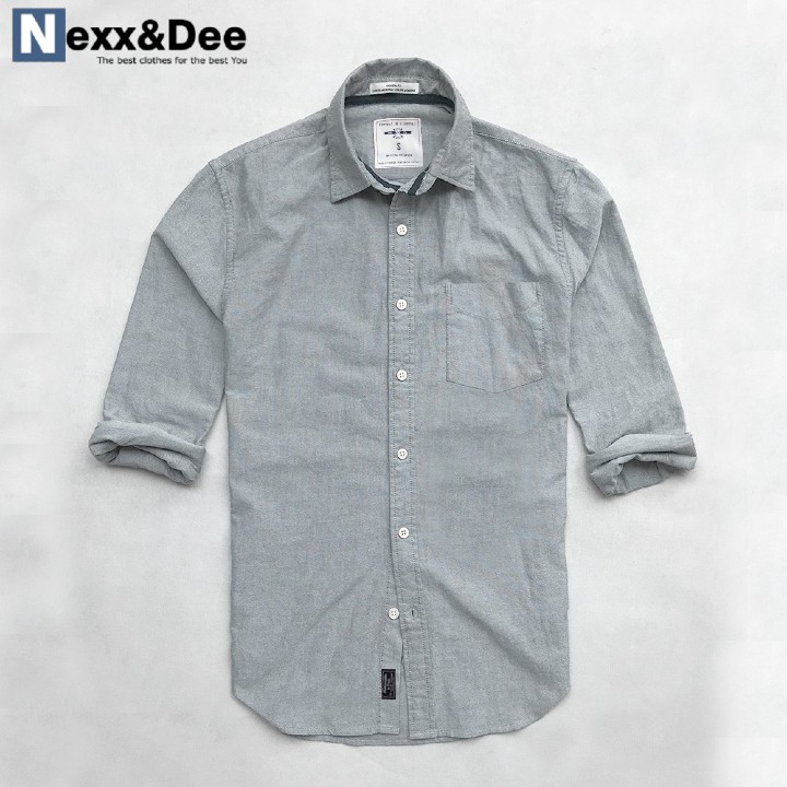 Hình ảnh Áo sơ mi nam tay dài trắng công sở đi tiệc vải oxford denim có túi cao cấp SM02