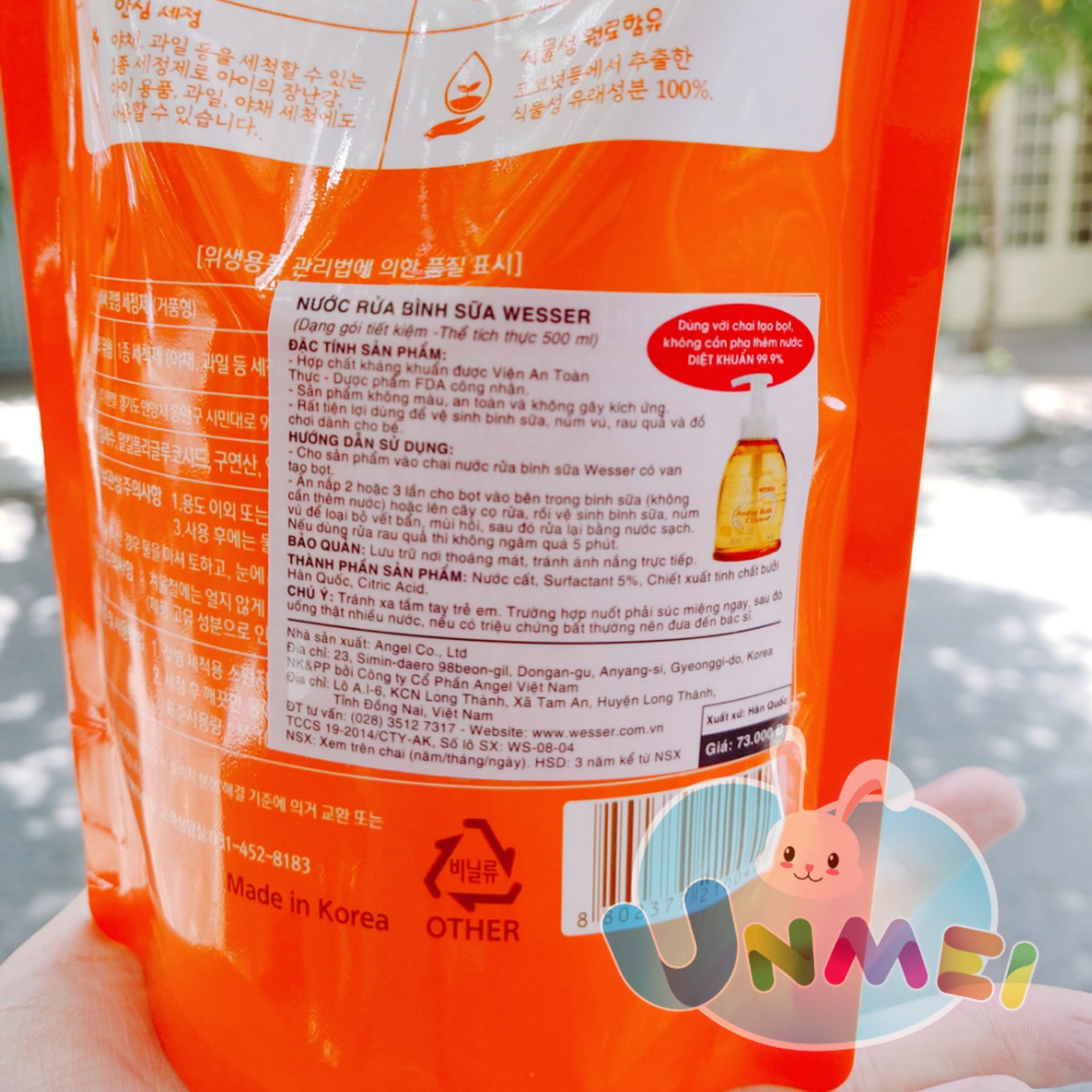 Bộ 2 Gói Nước Rửa Bình Sữa Wesser (500ml x 2)