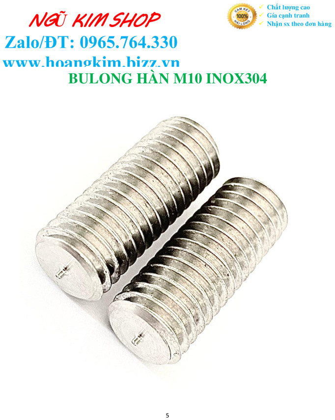 BULONG HÀN M10 INOX304 KHÔNG VÀNH