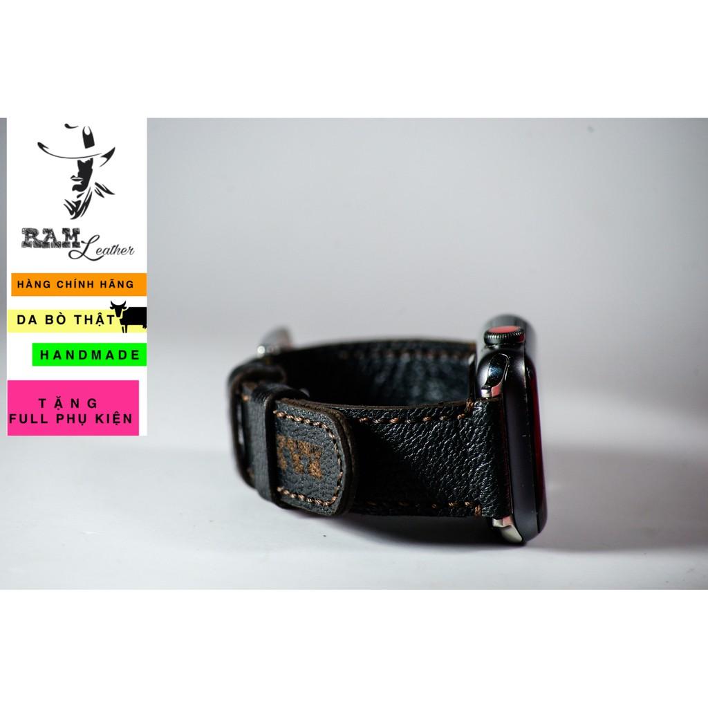 Dây đồng hồ Ram Leather cho casio ae1200/seiko5 da dê thật 1955 đen vân hạt