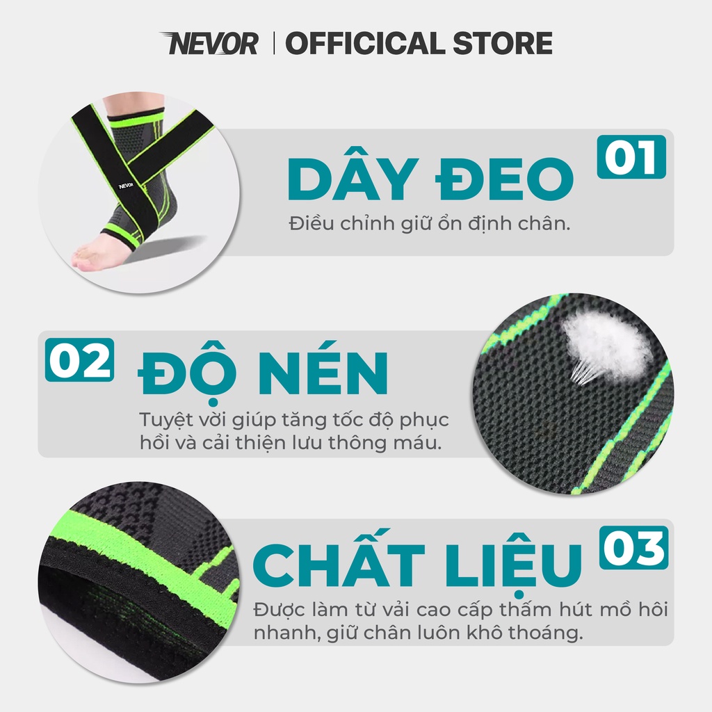 Băng Quấn cổ chân Nevor BQC02 với dây đeo có thể điều chỉnh bảo vệ, phòng ngừa chấn thương mắt cá