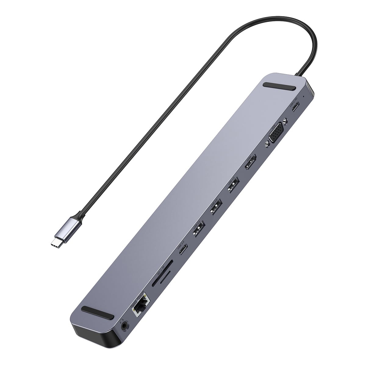 Hub chi cổng 100W PD Type-C DockSphere Pro Docking Station 11 in 1 cho Macbook/ Laptop Choetech M20 - HDMI 4K, VGA, PD 100W, RJ45 Gigabit, USB 3.0 5Gbps, SD/TF, AUX 3.5mm Vỏ nhôm, tối ưu tản nhiệt và có lớp chống trượt - Hàng nhập khẩu
