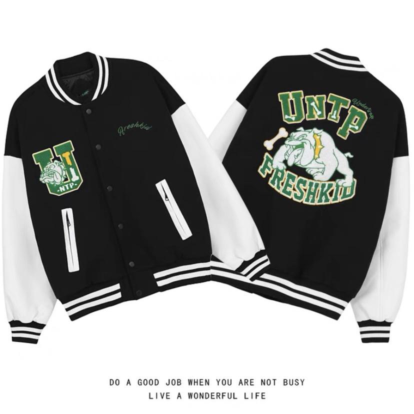 Áo Khoác Bomber Cao Cấp UNTP FRESH Có Dây Kéo Túi Kèm 2 Túi Trong In Thêu Sắc Nét Chất Nỉ Ngoại Siêu Ngầu