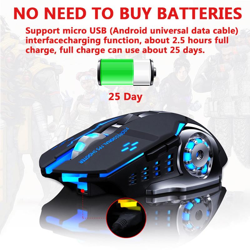Satxtrem Chuột Chơi Game 3200DPI Bluetooth Không Dây Sạc USB LED RGB Cơ Khí Máy Tính Xách Tay, Máy Tính Để Bàn Máy Tính