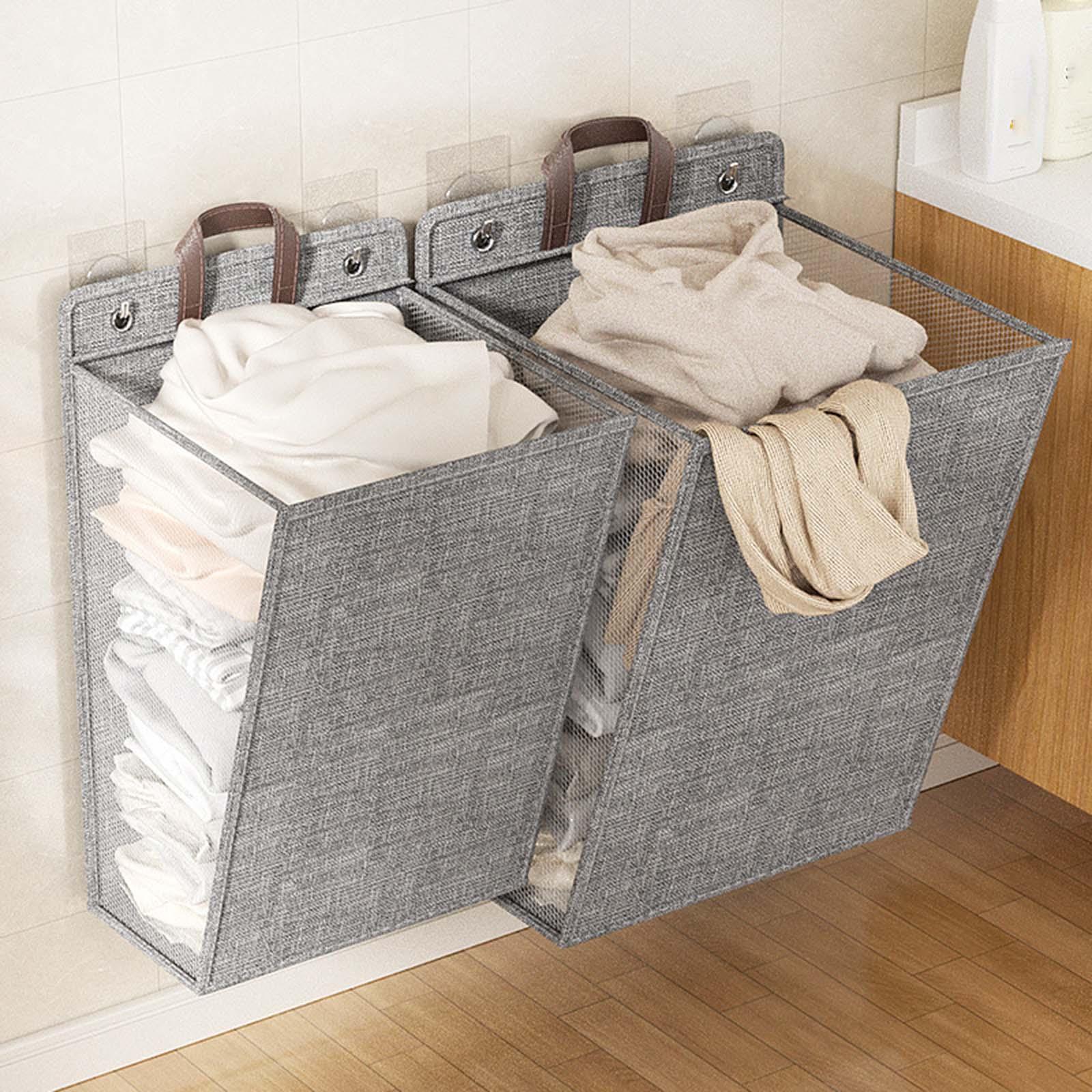 Foldable Hanging Laundry Basket Dirty Clothes Organizer Toys Storage Organizer Durable Wall Hanging Storage Basket for Bathroom Laundry Room