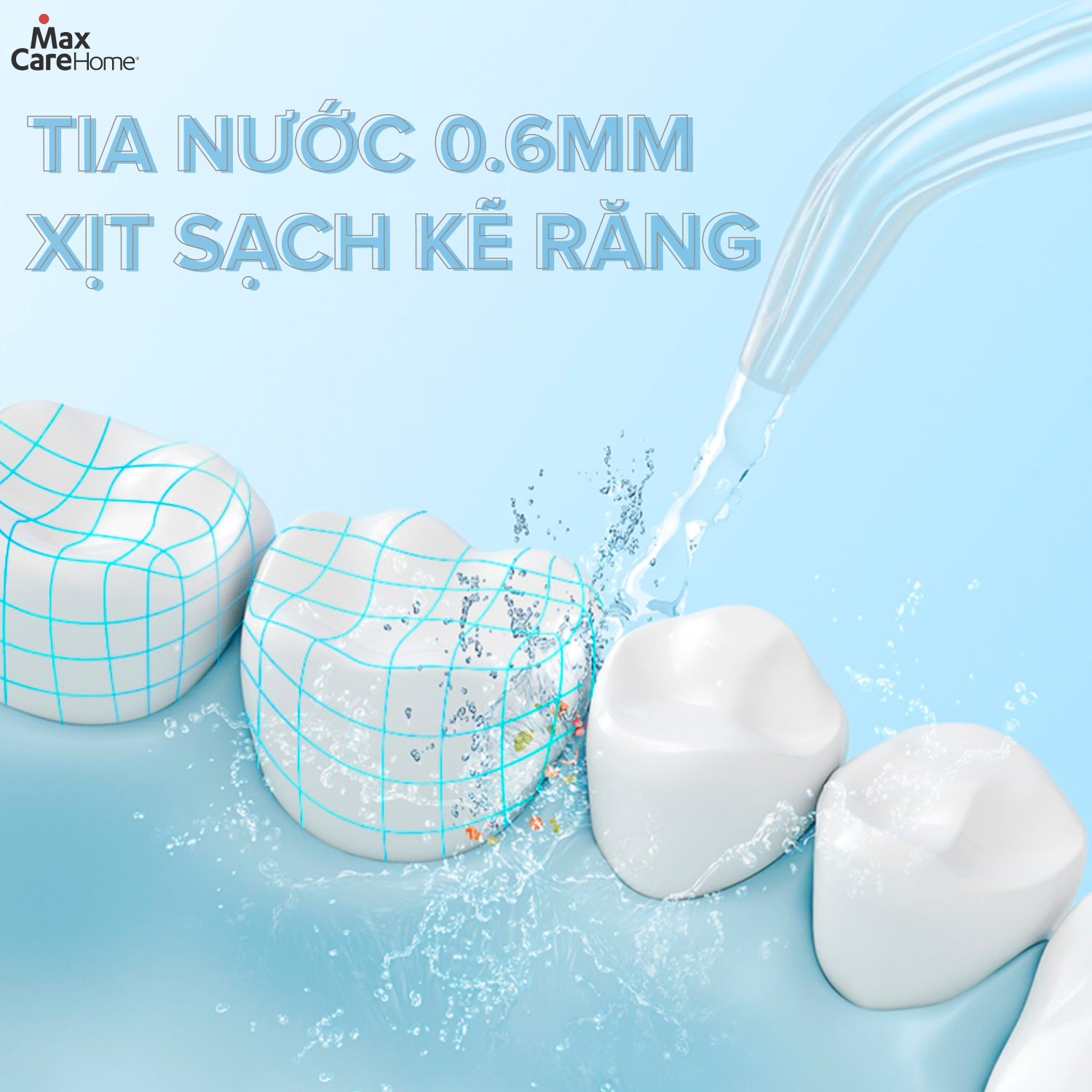 Máy tăm nước cầm tay Maxcare M1Pro công nghệ phun sóng âm sonic, 5 mức độ lực, tặng kèm 6 đầu tăm & đầu rửa mũi