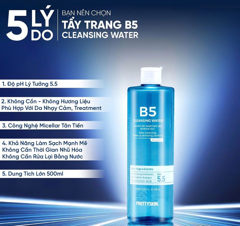 Nước Tẩy Trang Prettyskin B5 Cleansing Water 500ml