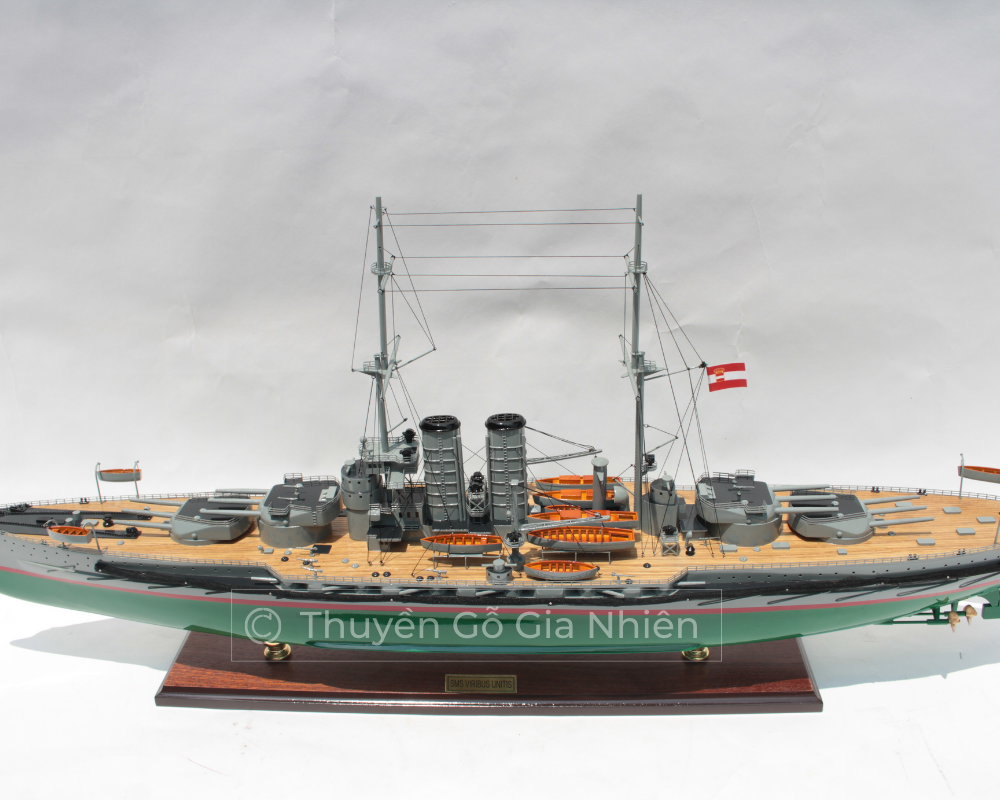 Mô Hình Thuyền Gỗ Trang Trí Phong Thủy Dạng Thuyền Chiến SMS Viribus Unitis Chính Hãng, Hàng Xuất Khẩu Chất Lượng Cao