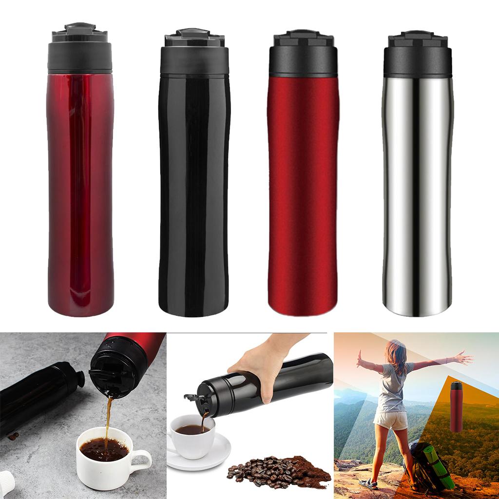 Portable French Press Coffee Maker Vacuum Insulated Travel Mug Stainless Steel Coffee Tea Maker Bottle for Hiking, Camping, Outdoors
