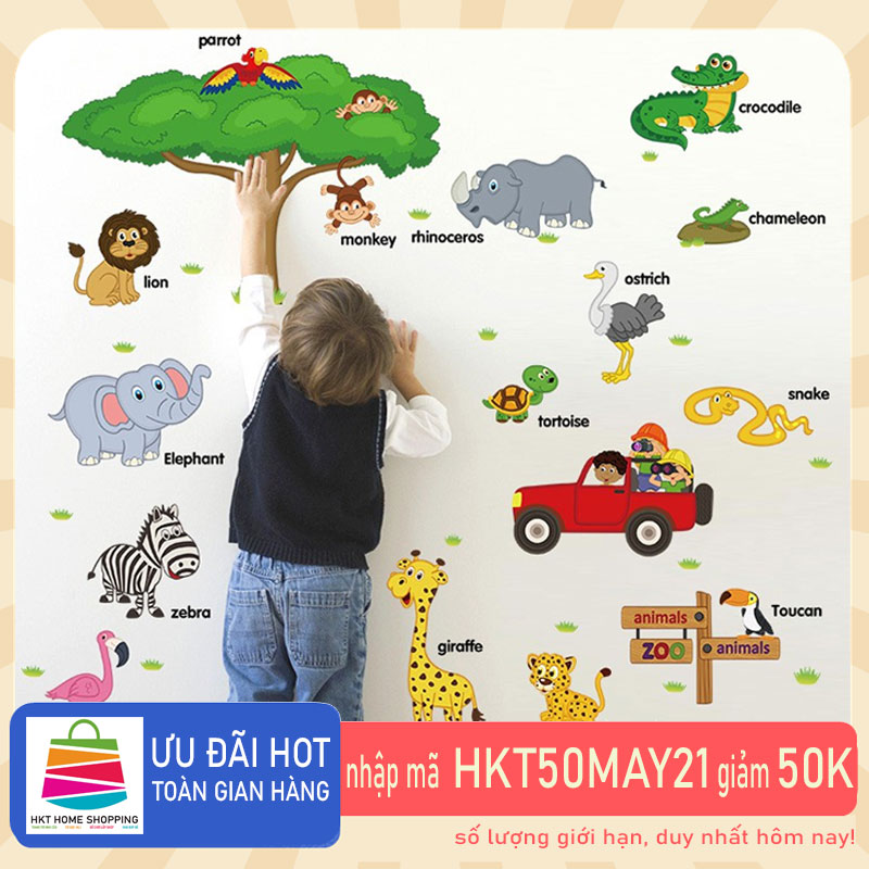 Decal dán tường từ tiếng anh về loài vật cho bé ZOOYOO SK9084-kiddecals