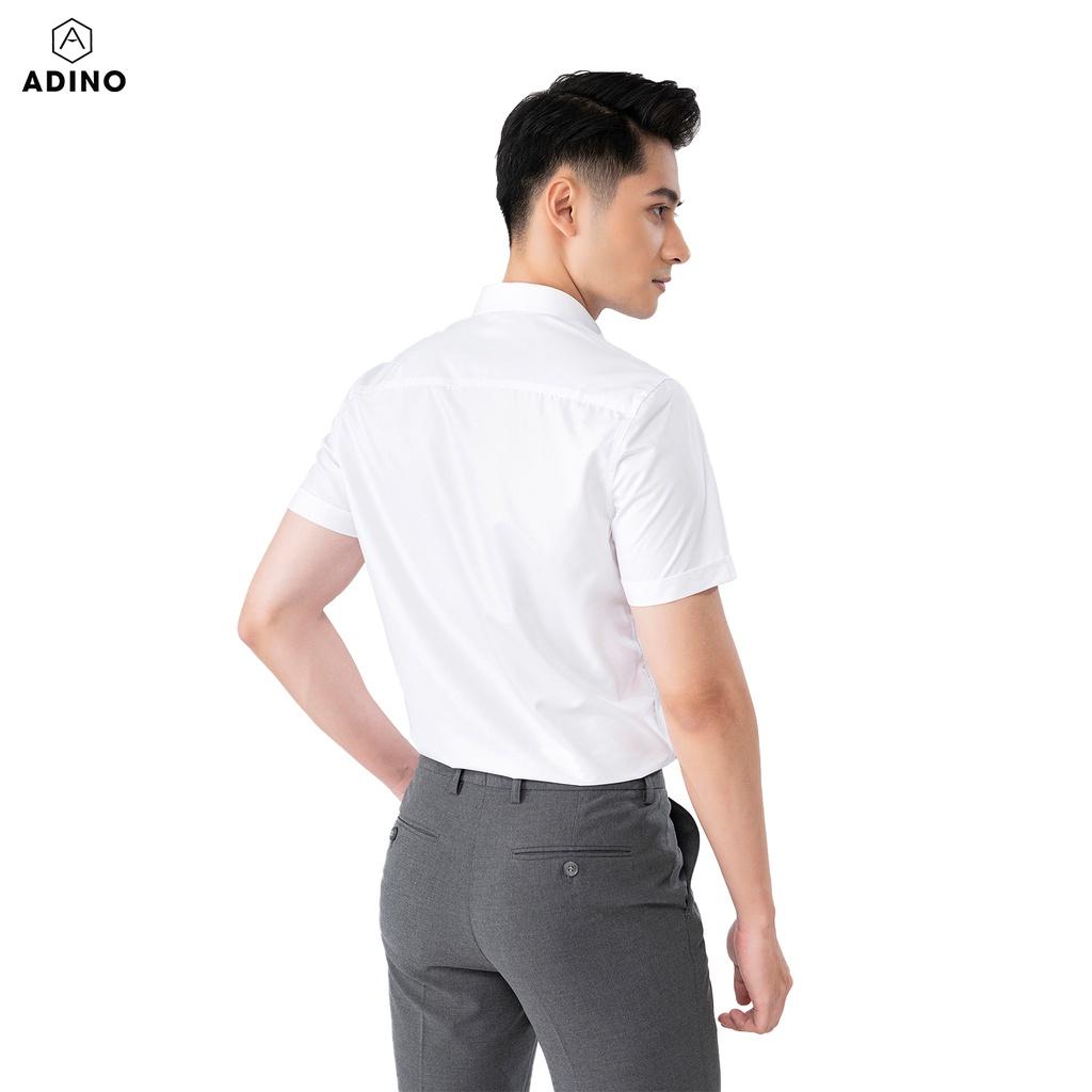 Hình ảnh Áo sơ mi cộc tay nam màu trắng tinh ADINO vải nến lụa sợi sồi modal dáng công sở slimfit hơi ôm trẻ trung CT102