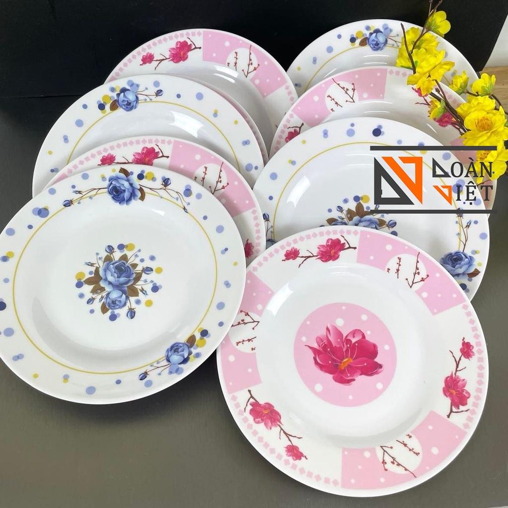 Dĩa MECA CẠN - HÀNG VIỆT NAM CHẤT LƯỢNG CAO, hoa văn sang trọng NHIỀU SIZE , MÀU XANH, HỒNG
