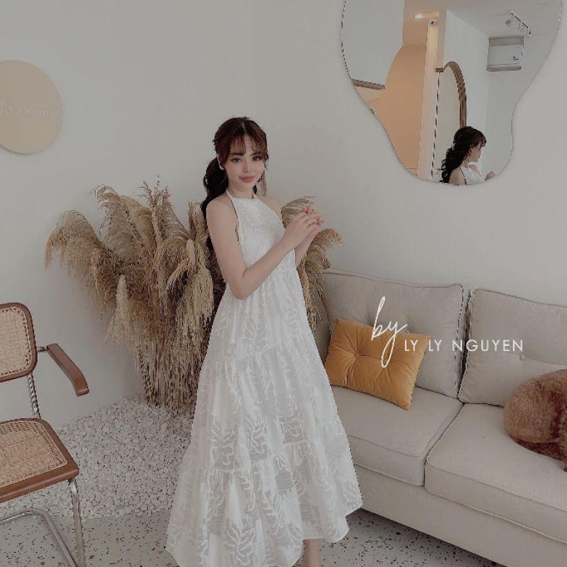 Váy Maxi Yếm Ren Hoa Nổi Cao Cấp
