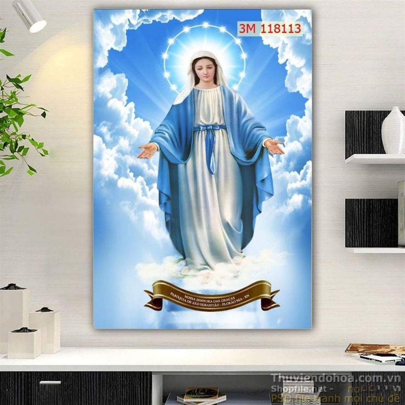 Tranh Lụa thiên chúa đức mẹ dán tường 3d kt 120x80cm