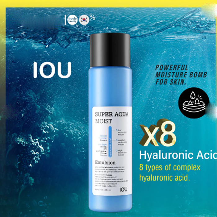 Sữa dưỡng da Welcos IOU Super Aqua Moist Emulsion giúp điều chỉnh hoàn hảo sự cân bằng độ ẩm cho da 300ml