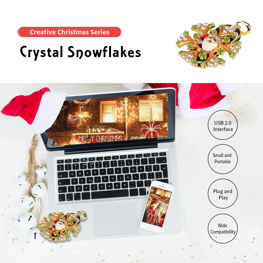 Đĩa USB 2.0 phong cách Giáng sinh sáng tạo, Truyền tốc độ cao Crystal Snowflakes