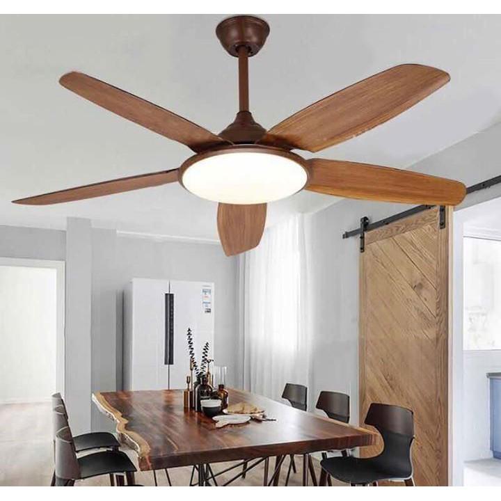 Quạt trần trên nhà Cánh ABS Vân Gỗ,Động Cơ DC 6 vận tốc Gió ,Có Đèn LED, Có REMO