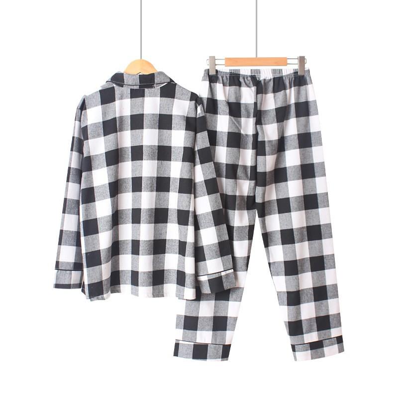 Bộ pyjama nữ vải thô cotton kẻ caro đen trắng trẻ trung