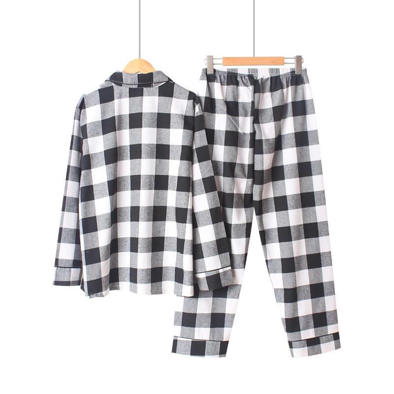 Bộ pyjama nữ vải thô cotton kẻ caro đen trắng trẻ trung (C90)