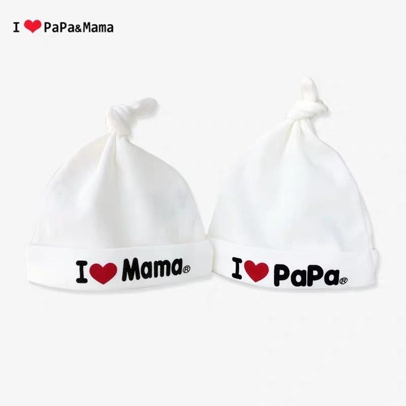 Mũ sơ sinh thắt nút I love Papa Mama - lẻ 1c