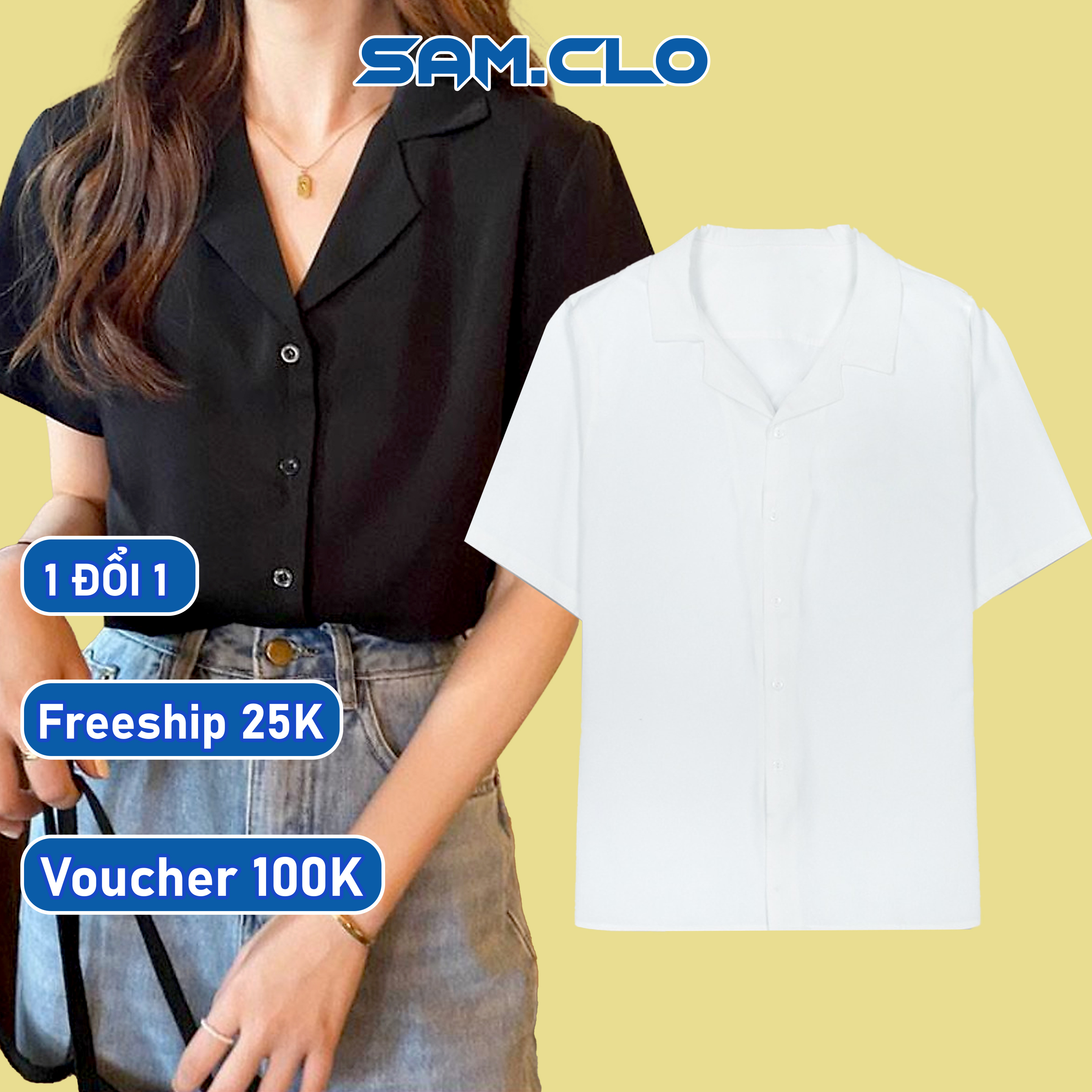 Áo sơ mi nam nữ SAM CLO tay lỡ cổ bẻ phong cách ulzzang form freesize dáng rộng unisex KATE TRƠN