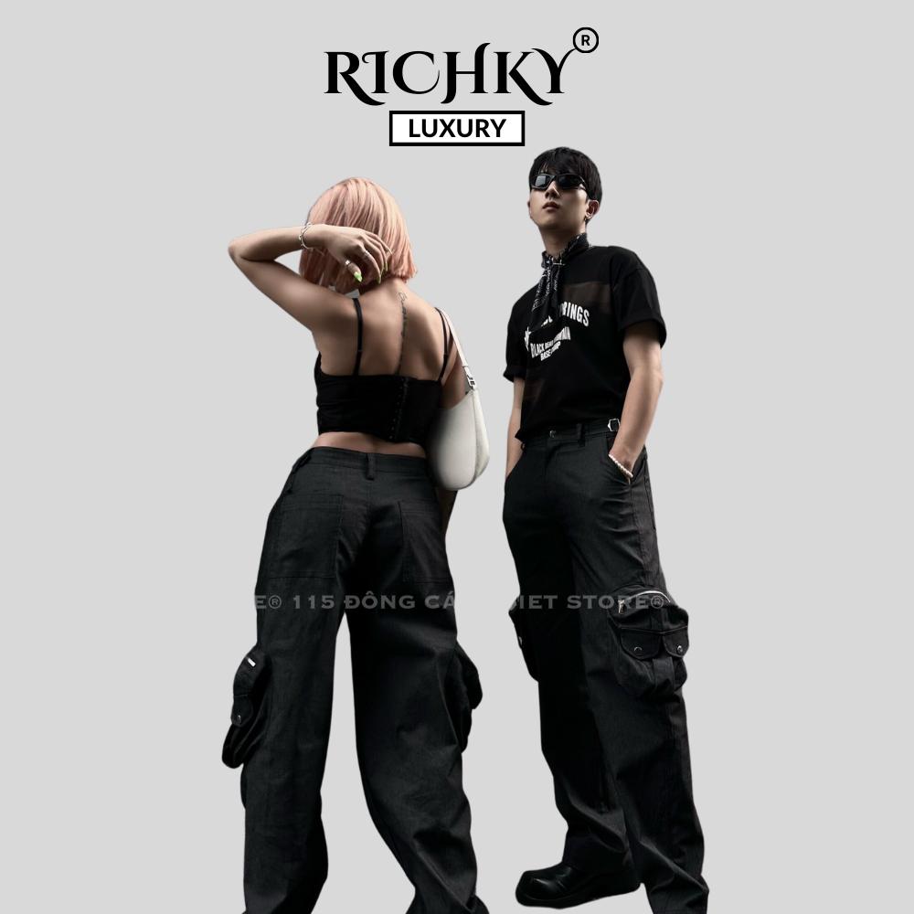 Quần Kaki Cargo Túi Hộp Khóa Zip Ống Suông Richky Màu Đen Q222