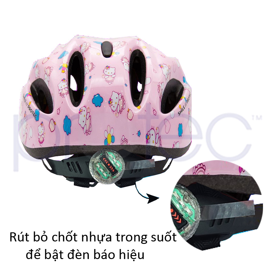 Nón bảo hiểm xe đạp trẻ em Protec SMILE cho bé trai từ 1-12 tuổi, họa tiết mạnh mẽ, năng động, có đèn hậu an toàn- Hàng chính hãng