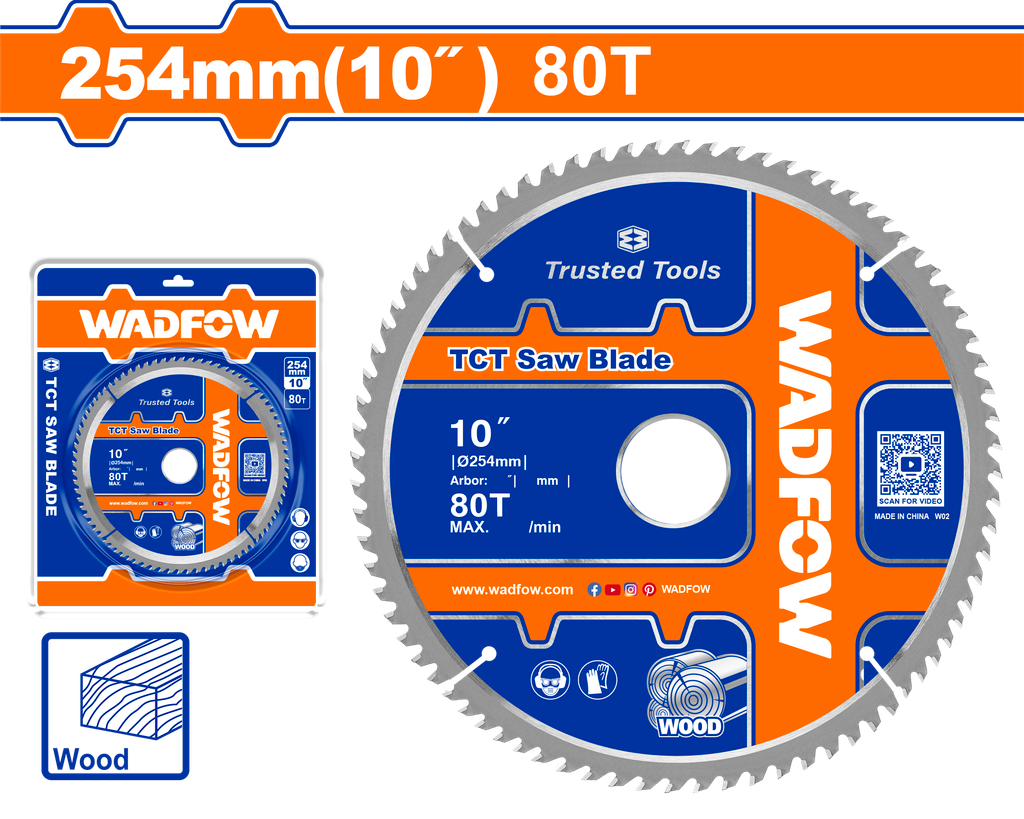 LƯỠI CƯA GỖ TCT 254MM- 80T WADFOW WTC1K12 - HÀNG CHÍNH HÃNG