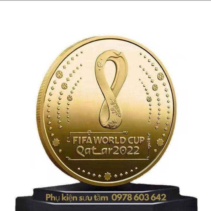Xu Lưu Niệm World Cup 2022 In Màu, đường kính: 4cm, màu vàng - SP005993