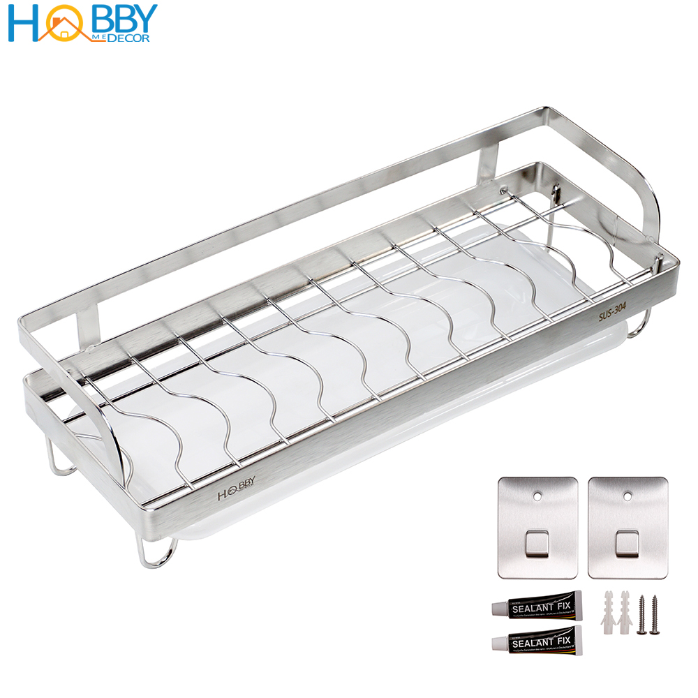 Kệ để đĩa chén dán tường Hobby KCD Inox 304 có keo dán sealant fix - 2 size tùy chọn