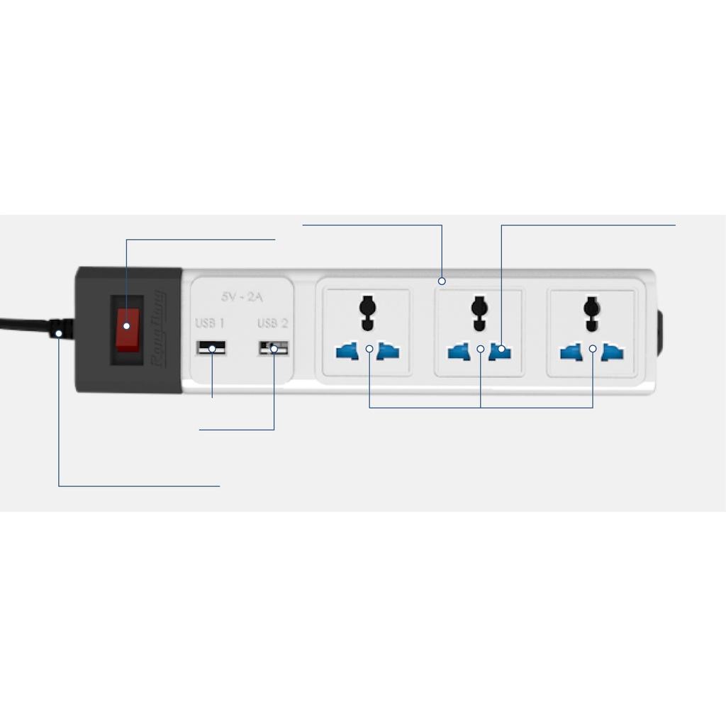 Ổ cắm đa năng USB 3m Rạng Đông Model: OC02.USB 3C/3M/10A