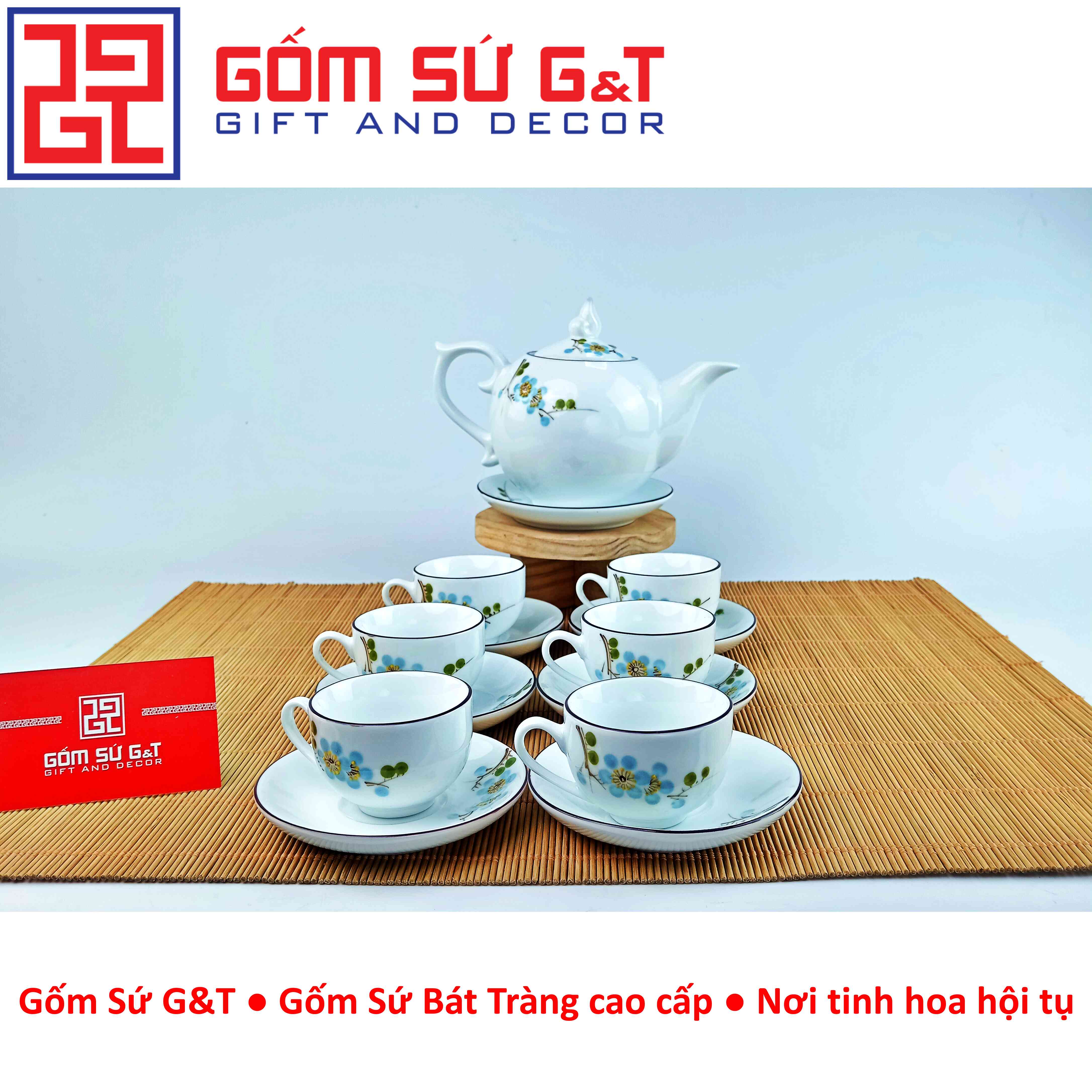Bộ trà chóp lửa vẽ hoa đào xanh Gốm sứ G&amp;T