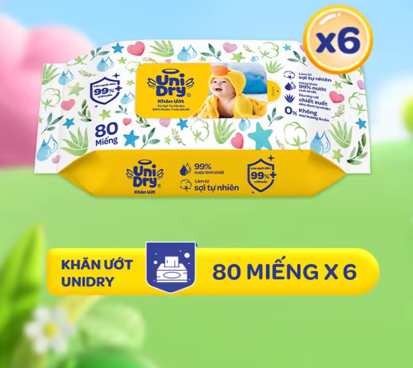 Hình ảnh Combo 6 Gói Khăn ướt Unidry 80 Tờ (Mẫu Mới Của Khăn Ướt Unifresh 80 tờ) Không Mùi - Date luôn mới