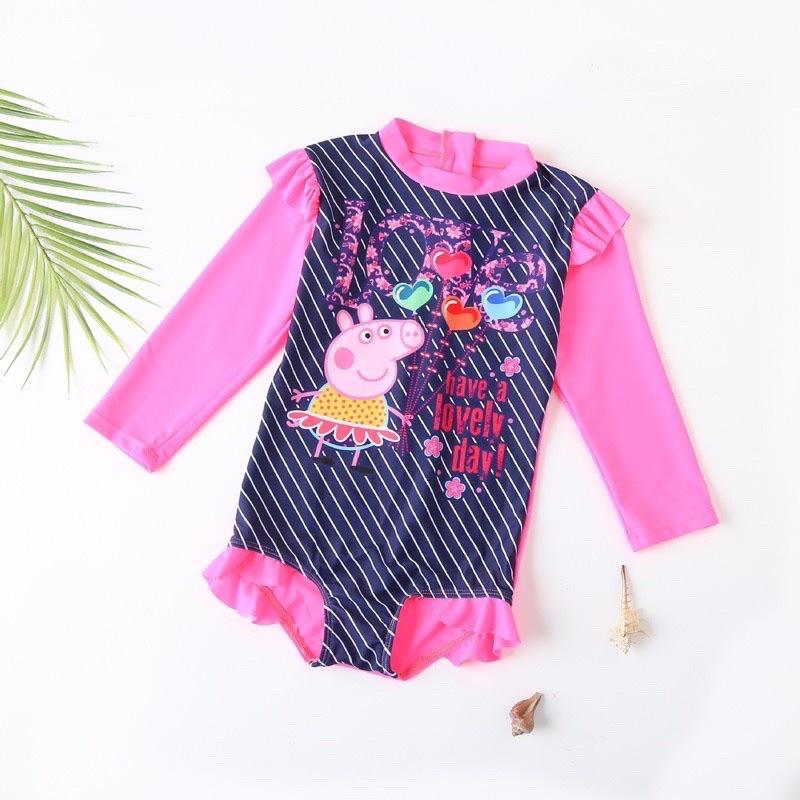 Bộ đồ bơi liền Peppa kẻ sọc dài tay năng động dành cho bé gái